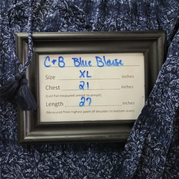 Christopher & Banks Blue Blouse‎ Womens XL Peasant Tie Lightweight Tassle - Picture 6 of 8